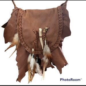 Handmade- Real Leather- Indian Feathered Purse